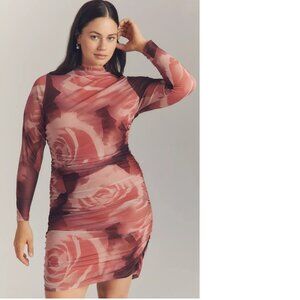 Anthropologie The Maya Long-Sleeve Ruched Cowl-Neck Mini Dress new nwt size XLP